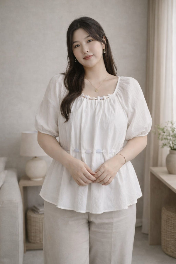 plus size white beaded peplum blouse short sleeve front view