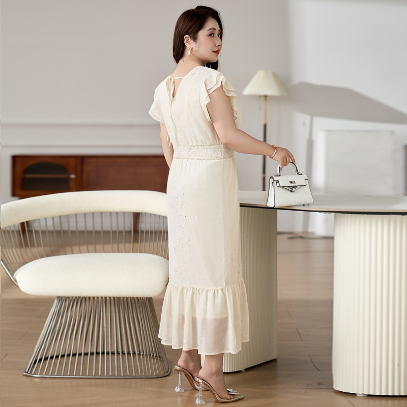 Plus Size Beige Flutter Sleeve Dress (EXTRA BIG SIZE) – Pluspreorder