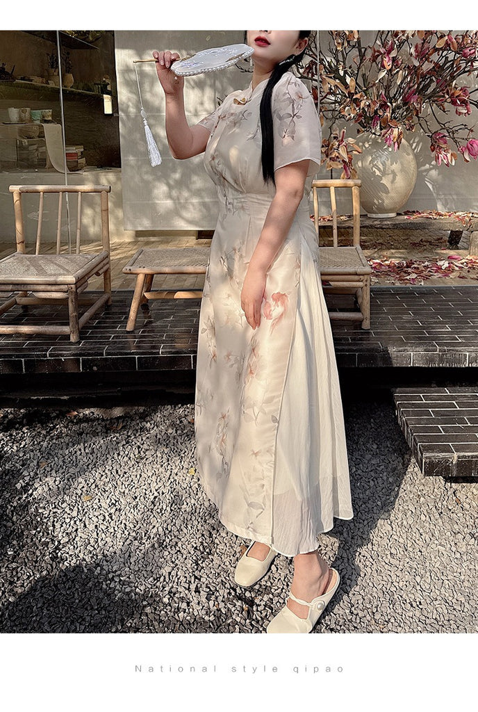 Plus Size Beige Modern Vintage Oriental Qipao Dress Pluspreorder Plus Size Beige Modern Vintage Oriental Qipao Dress Pluspreorder