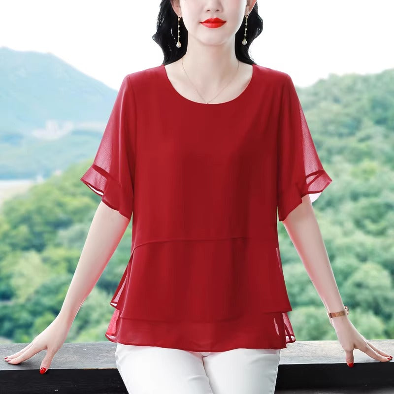 Plus Size Bell Sleeve Chiffon Blouse