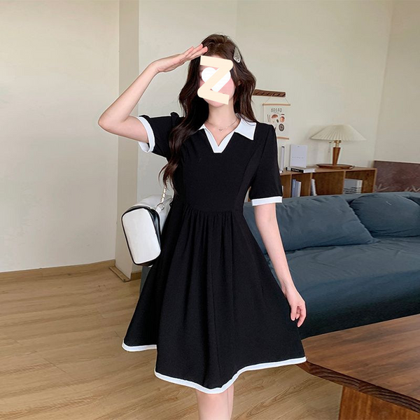 Plus Size Black A Line Polo T Shirt Dress