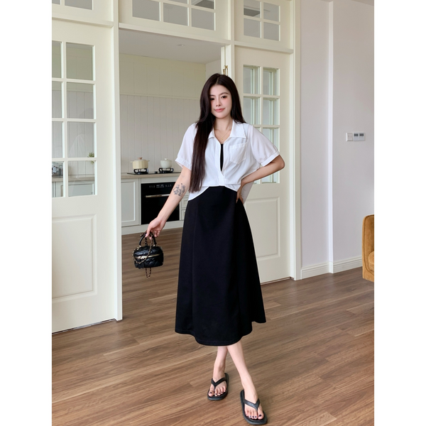 Plus Size Black A Line Tank Dress With White Jacket Cover Set