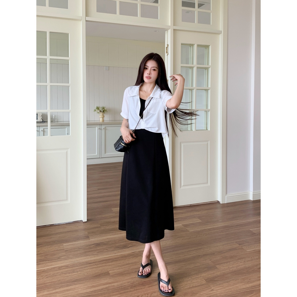 Plus Size Black A Line Tank Dress With White Jacket Cover Set Pluspreorder Plus Size Black A Line Tank Dress With White Jacket Cover Set Pluspreorder