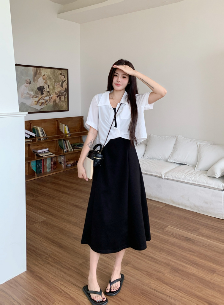 Plus Size Black A Line Tank Dress With White Jacket Cover Set Pluspreorder Plus Size Black A Line Tank Dress With White Jacket Cover Set Pluspreorder