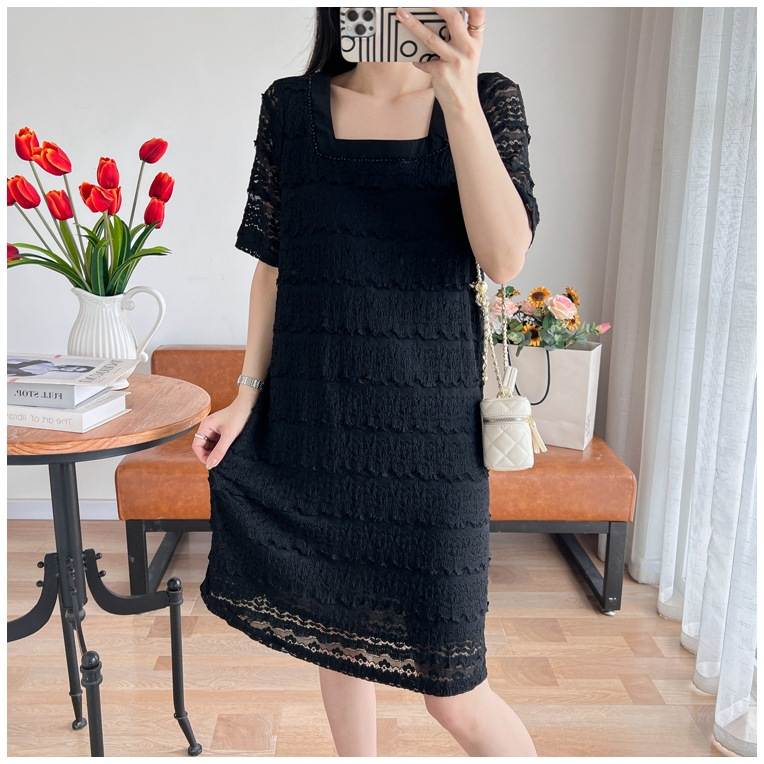 Plus Size Black Chanelesque Square Neck Lace Dress (EXTRA BIG SIZE ...