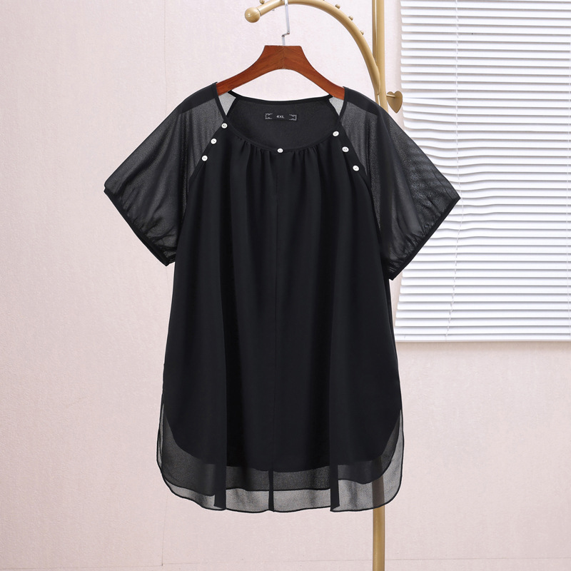 Plus Size Black Chiffon Raglan Blouse (EXTRA BIG SIZE)