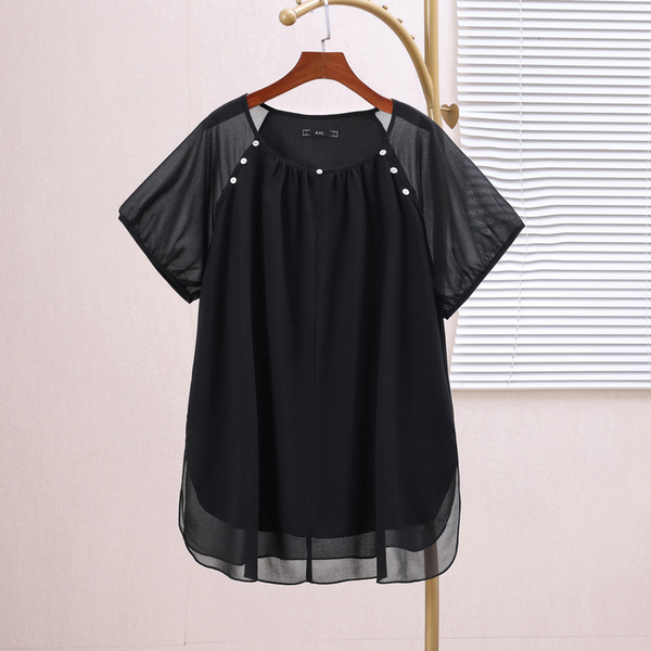 Plus Size Black Chiffon Raglan Blouse (EXTRA BIG SIZE)