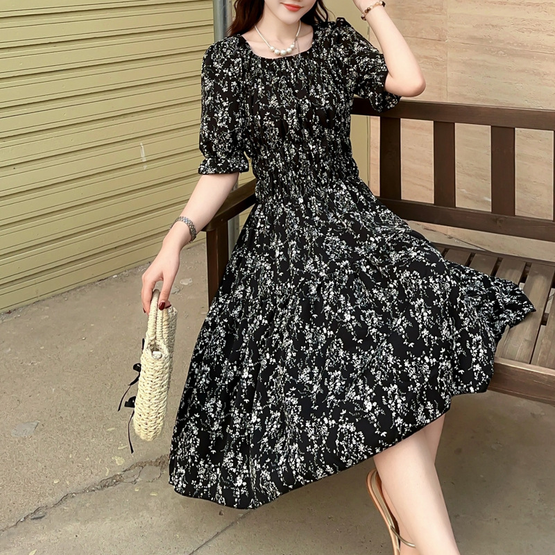Plus Size Black Ditsy Floral Scrunch Dress (EXTRA BIG SIZE)
