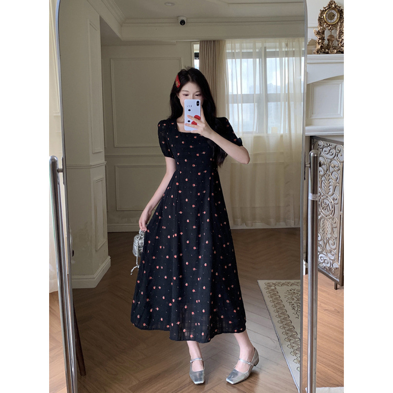 Plus Size Black Ditsy Floral Square Neck Korean Dress – Pluspreorder
