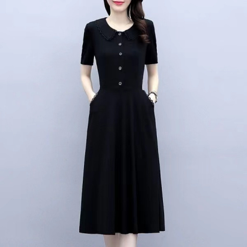 Plus Size Black Doll Collar Pocket Shirt Dress