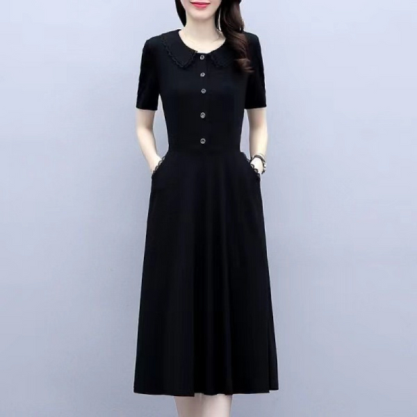 Plus Size Black Doll Collar Pocket Shirt Dress
