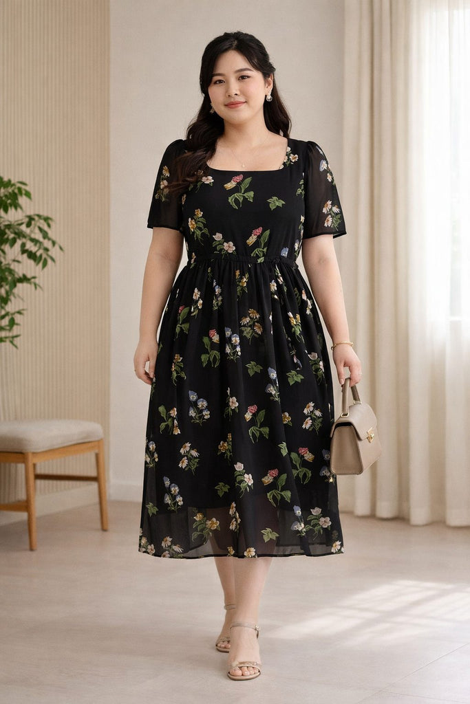 plus size a-line wedding dresses Natalie A-line Square Neck Organza Midi Dress