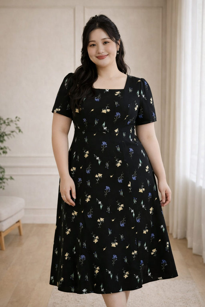 Plus Size Floral Midi Dress – Square Neck A-Line (EXTRA BIG SIZE) –  Pluspreorder