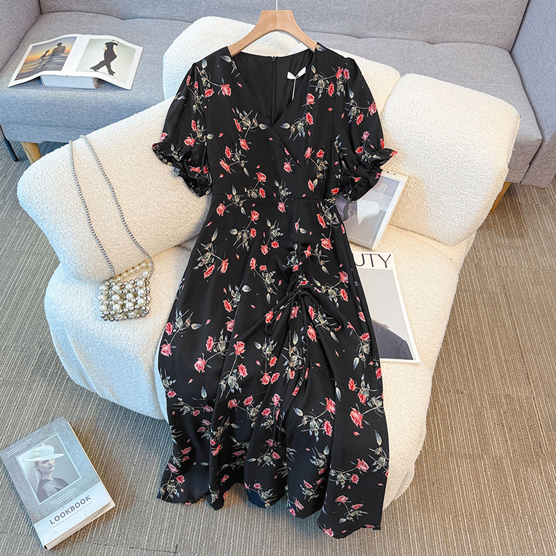 Plus Size Black Floral Tea Dress (EXTRA BIG SIZE)