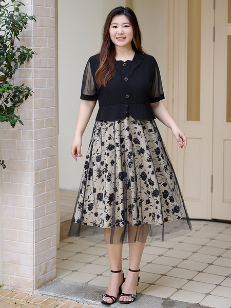 Plus Size Black Floral Tulle Peplum Dress – Pluspreorder