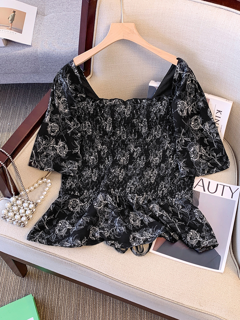 Plus Size Black Floral V Neck Peplum Blouse (EXTRA BIG SIZE) – Pluspreorder