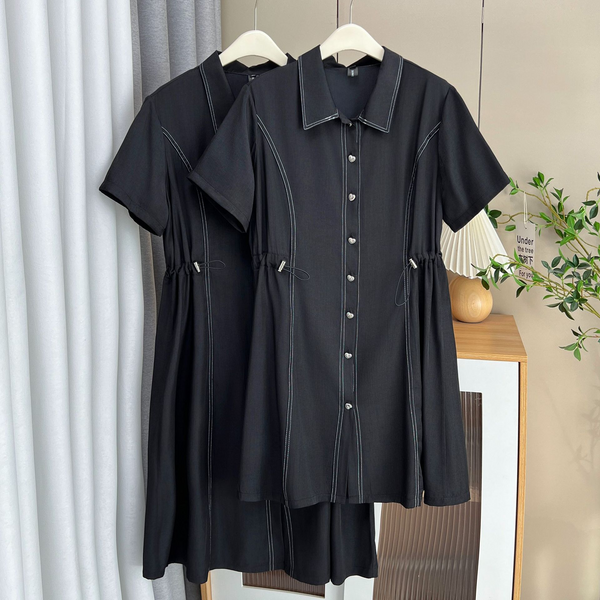 Plus Size Black Hearts Button Shirt Dress