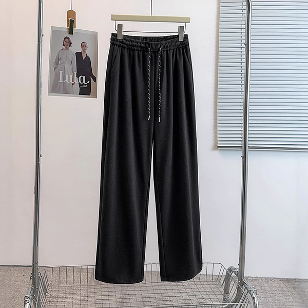Plus Size Black Knit Mock Denim Drawstring Pants (Extra Big Size)