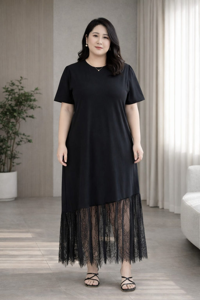 Plus Size T Shirt Dress – Eyelash Lace Hem Knit (EXTRA BIG SIZE) – Pluspreorder Plus Size T Shirt Dress – Eyelash Lace Hem Knit (EXTRA BIG SIZE) – Pluspreorder