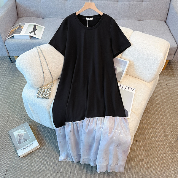 Plus Size Black Mermaid Hem Midi T-Shirt Dress (EXTRA BIG SIZE)