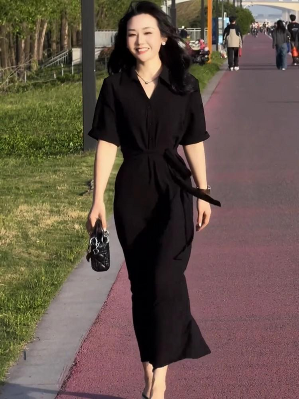 Plus Size Black Midi Length Pencil Shirt Dress
