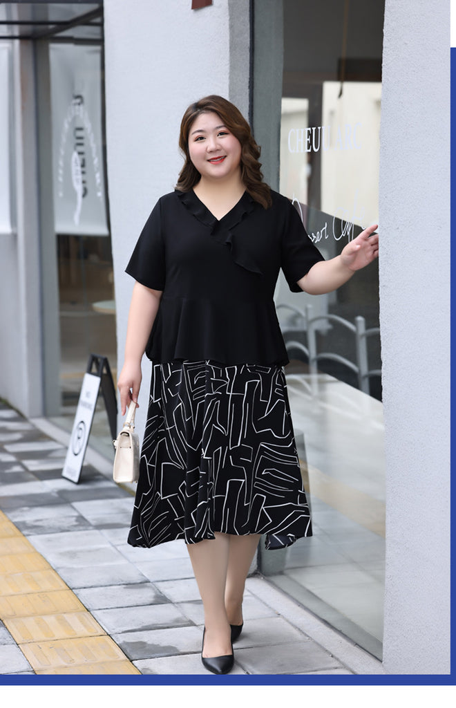 Plus Size Shapes Mock 2 Piece Midi Shirt Dress (Extra Big Size ...