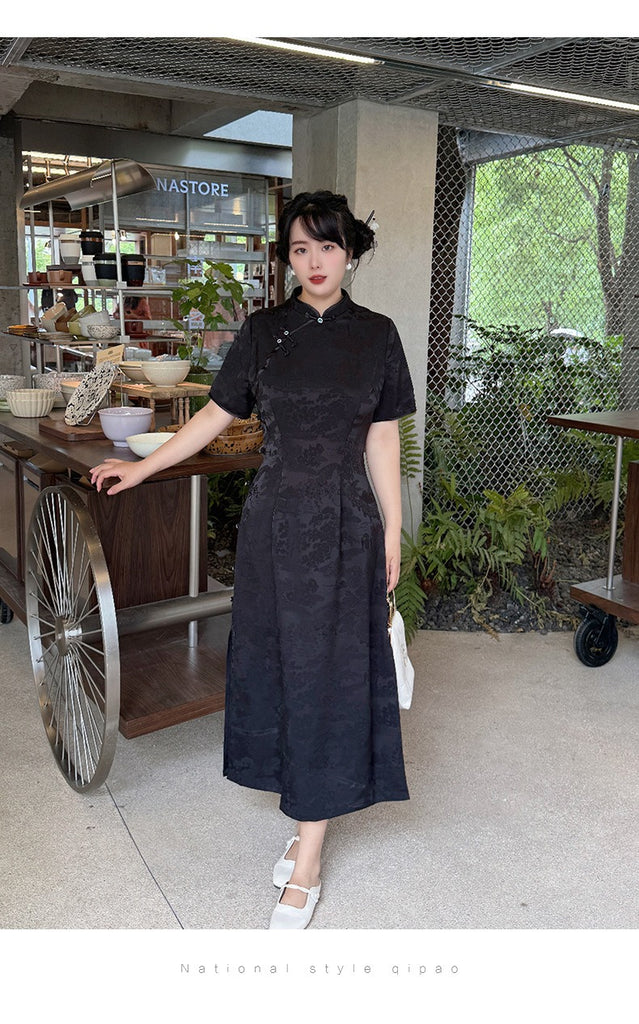 Plus Size Black Oriental Floral Pencil Qipao Dress Pluspreorder Plus Size Black Oriental Floral Pencil Qipao Dress Pluspreorder