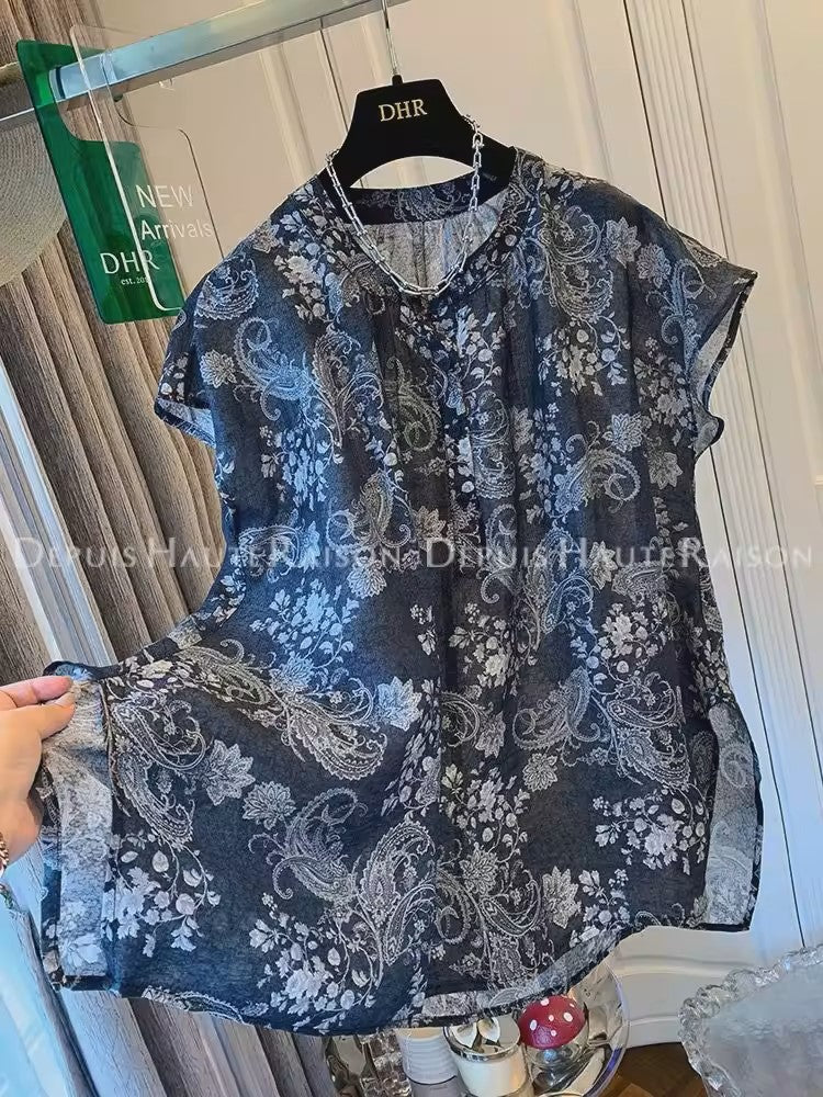 Plus Size Black Oriental Print Blouse (EXTRA BIG SIZE)