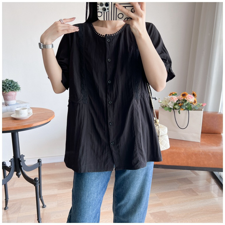Plus Size Black Round Neck Babydoll Blouse (EXTRA BIG SIZE)