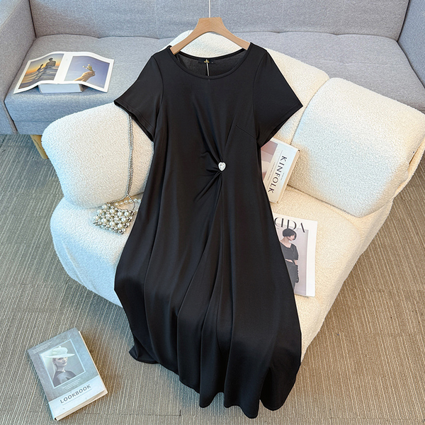 Plus Size Black Round Neck Short Sleeve Dress