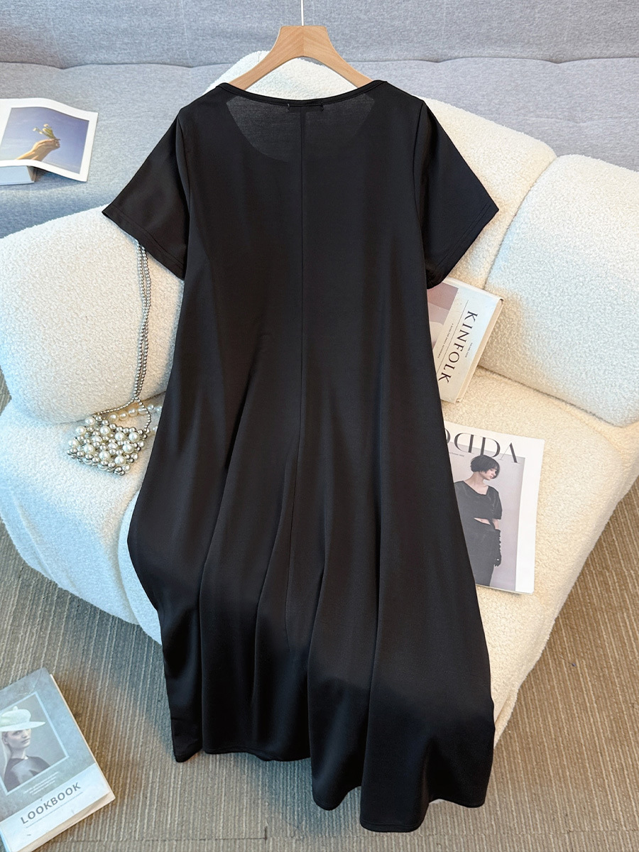 Extra Size Plus Size Black Round Neck Short Sleeve Dress (EXTRA BIG SIZE ...