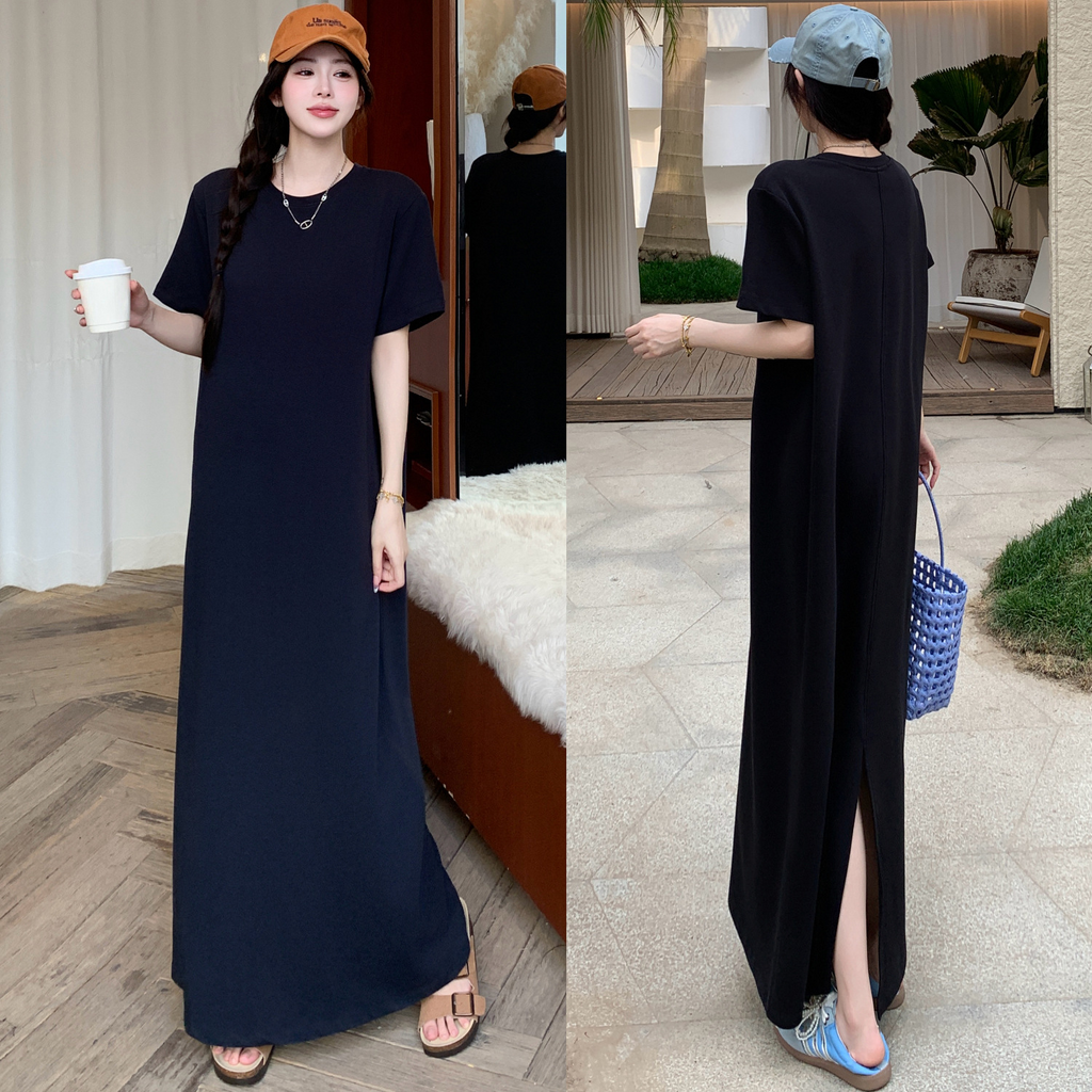Plus Size Black Slit Maxi T Shirt Dress – Pluspreorder