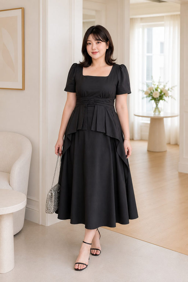 Plus Size Square Neck Peplum Midi Dress – Pluspreorder