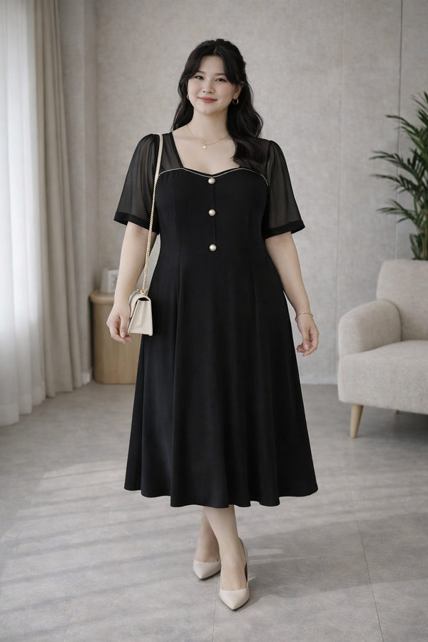 plus size black a line dress sweetheart neckline front view