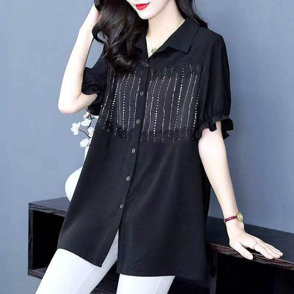 Plus Size Black Tunic Short Sleeve Blouse