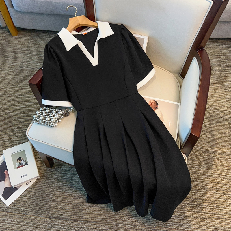 Plus Size Black White Polo Shirt Dress (EXTRA BIG SIZE)