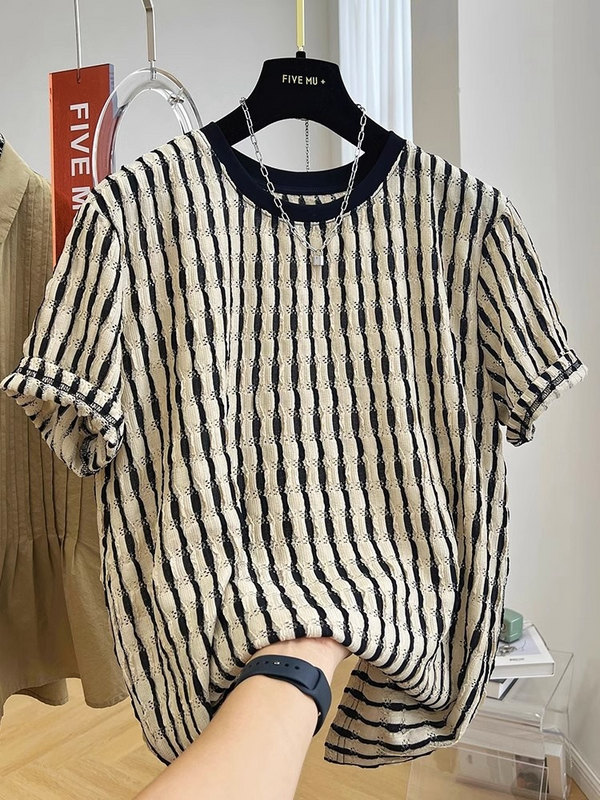Plus Size Black White Stripes Ringer Blouse
