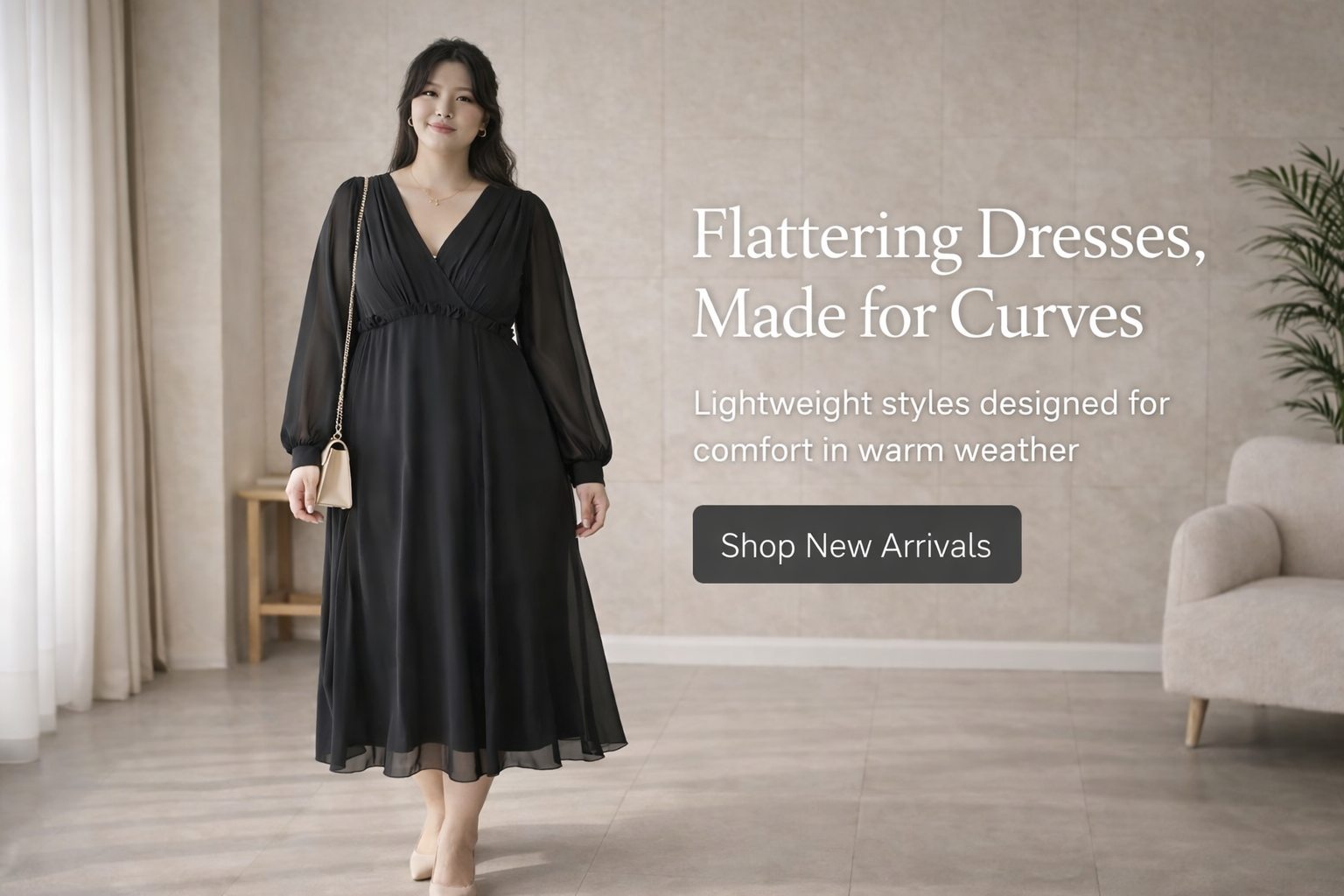 plus size black wrap chiffon midi dress front view