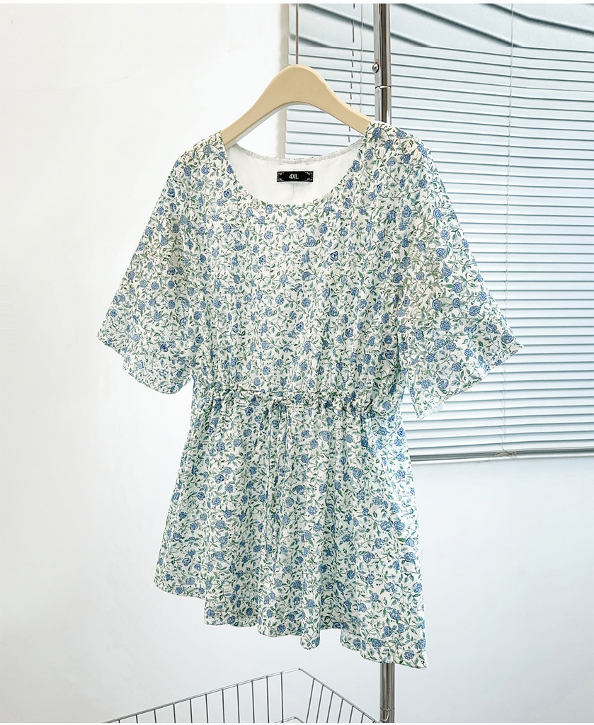Plus Size Blue Ditsy Floral Chiffon Peplum Top (EXTRA BIG SIZE ...