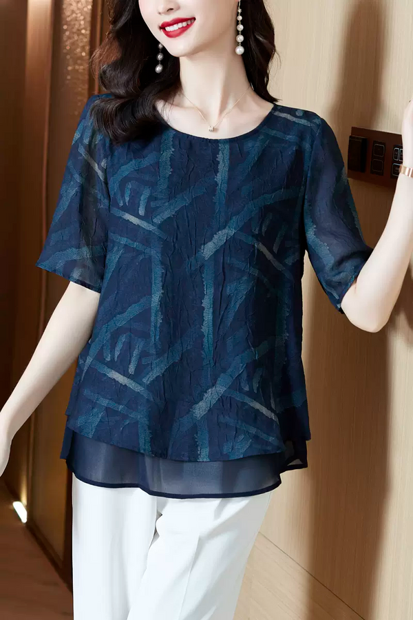 Plus Size Blue Layer Chiffon Blouse