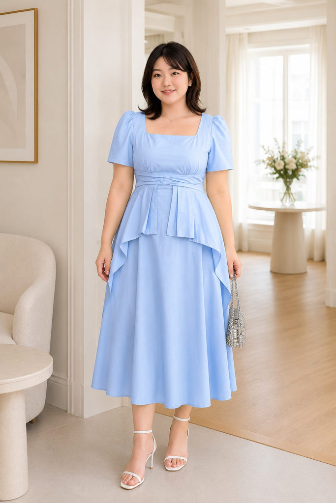 Plus Size Square Neck Peplum Midi Dress – Pluspreorder