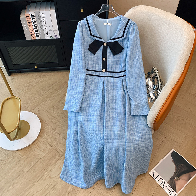 Plus Size Blue Tweed Japanese Dress (EXTRA BIG SIZE)