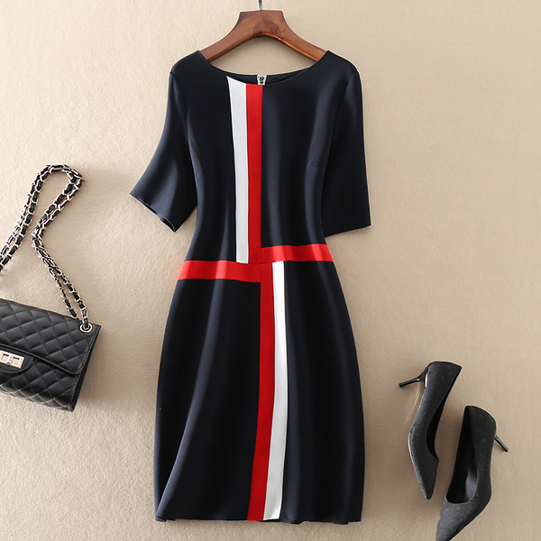 Plus Size Boat Neck Office 3/4 Sleeve Shift Dress
