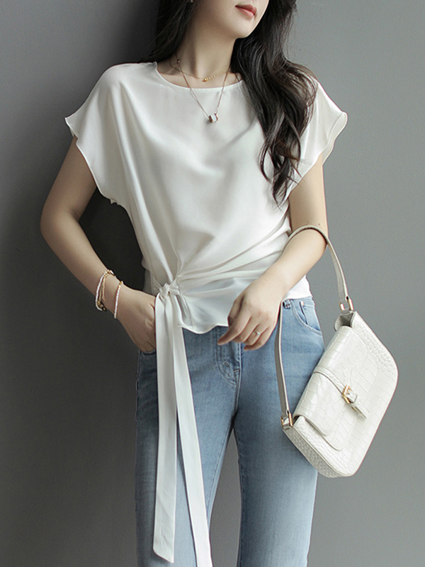 Plus Size Boat Neck Side Tie Blouse