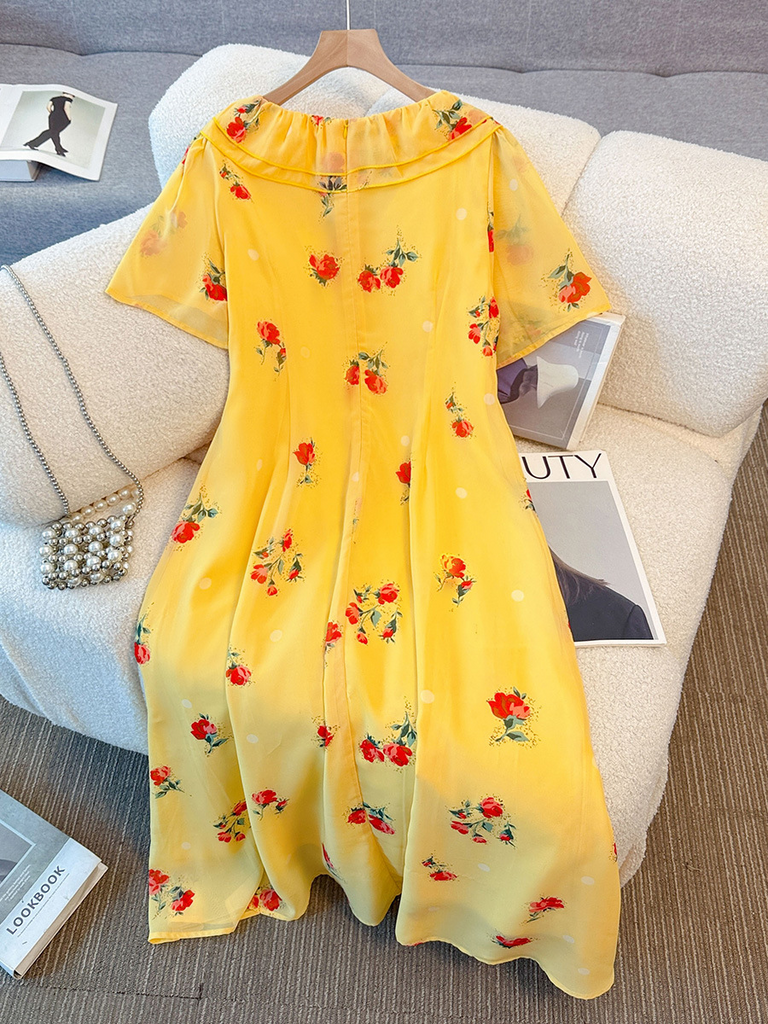 Plus Size Bright Yellow Floral Vintage Dress (EXTRA BIG SIZE