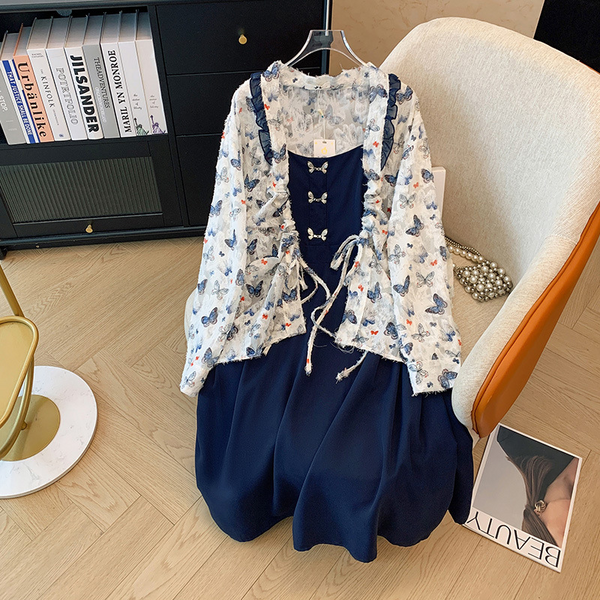 Plus Size Butterfly Jacket And Dress Set (EXTRA BIG SIZE)