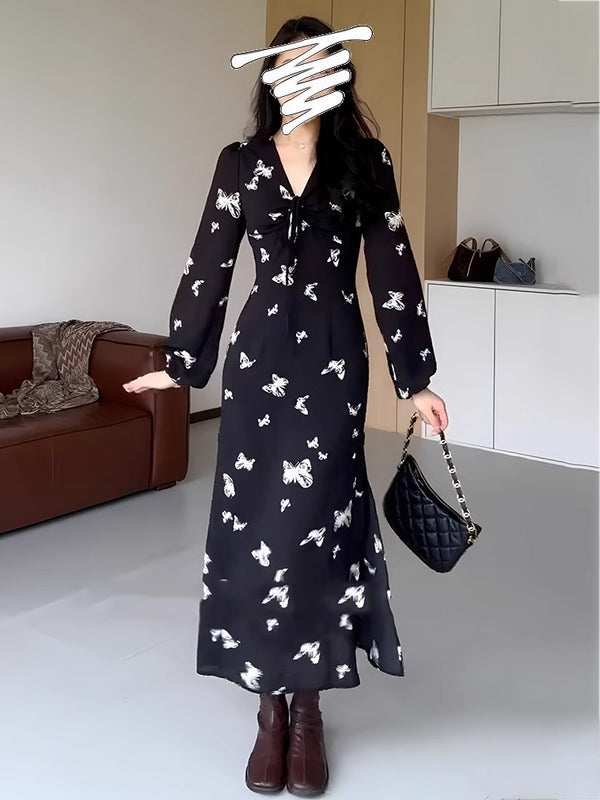 Plus size butterfly mermaid long sleeve dress