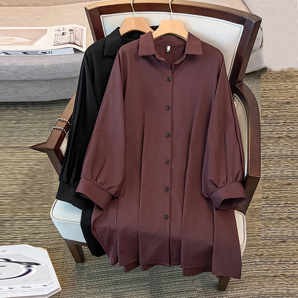 Plus Size Button Down Long Sleeve Shirt Dress (Extra Big Size)