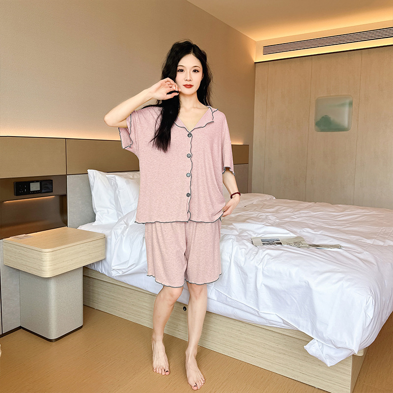 Plus Size Button Down Pyjamas T Shirt And Shorts Set