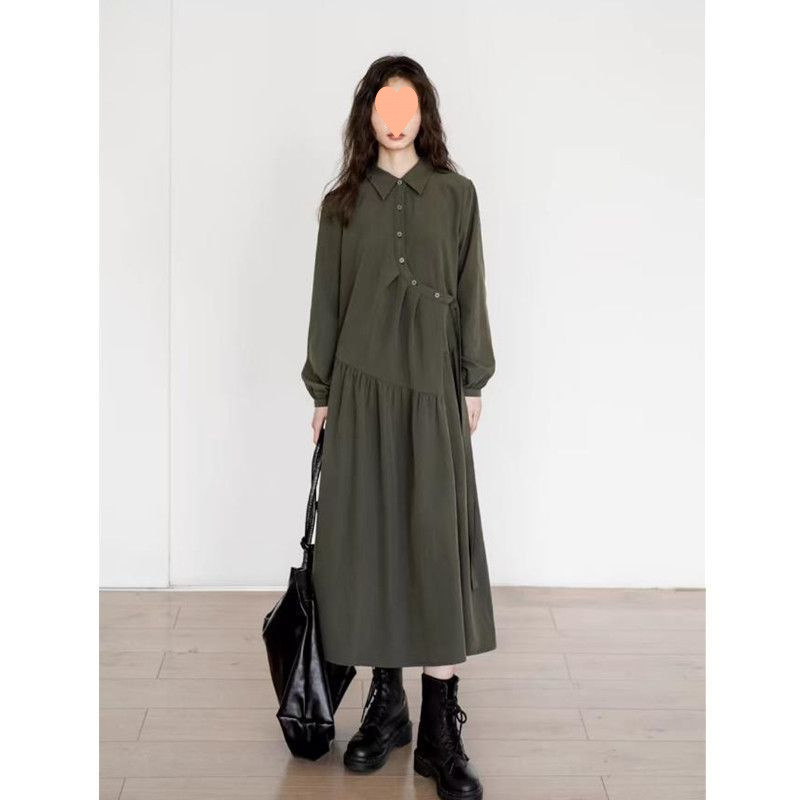 Plus Size Buttons Loose Long Sleeve Midi Shirt Dress